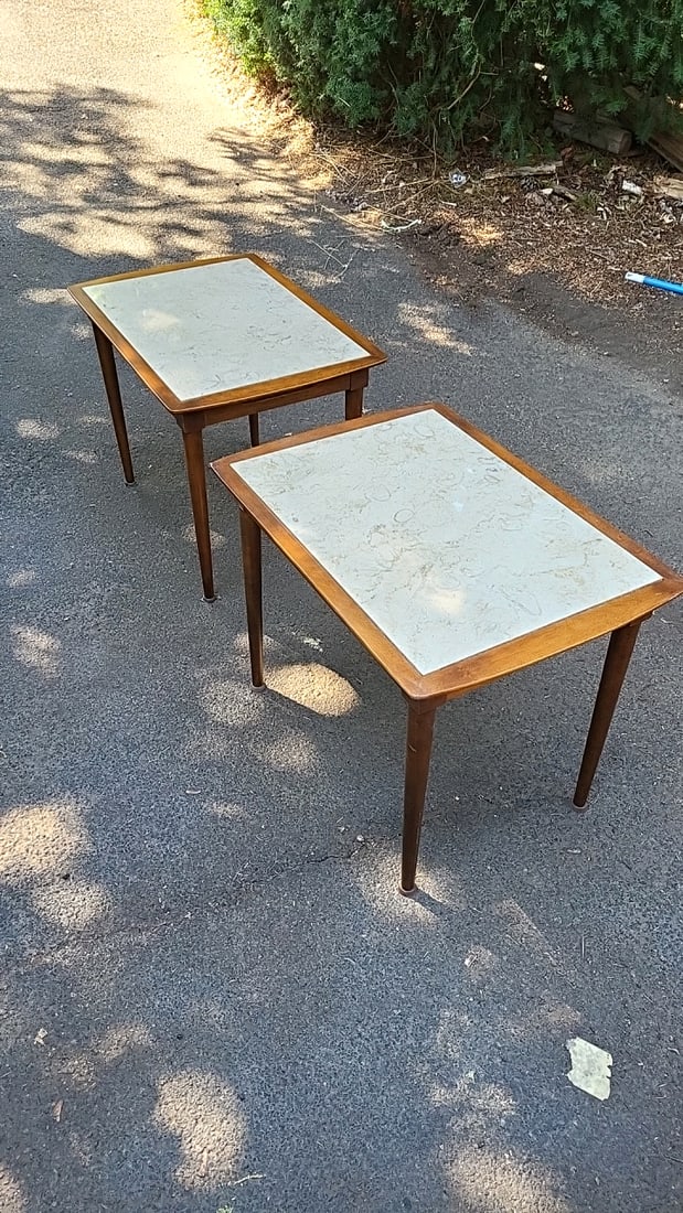 Pair Of Vintage Italian Travertine Besside Tables.: 19x27 x 20. 5 inches high Low Estimate: 500.00 High Estimate: 1200.00