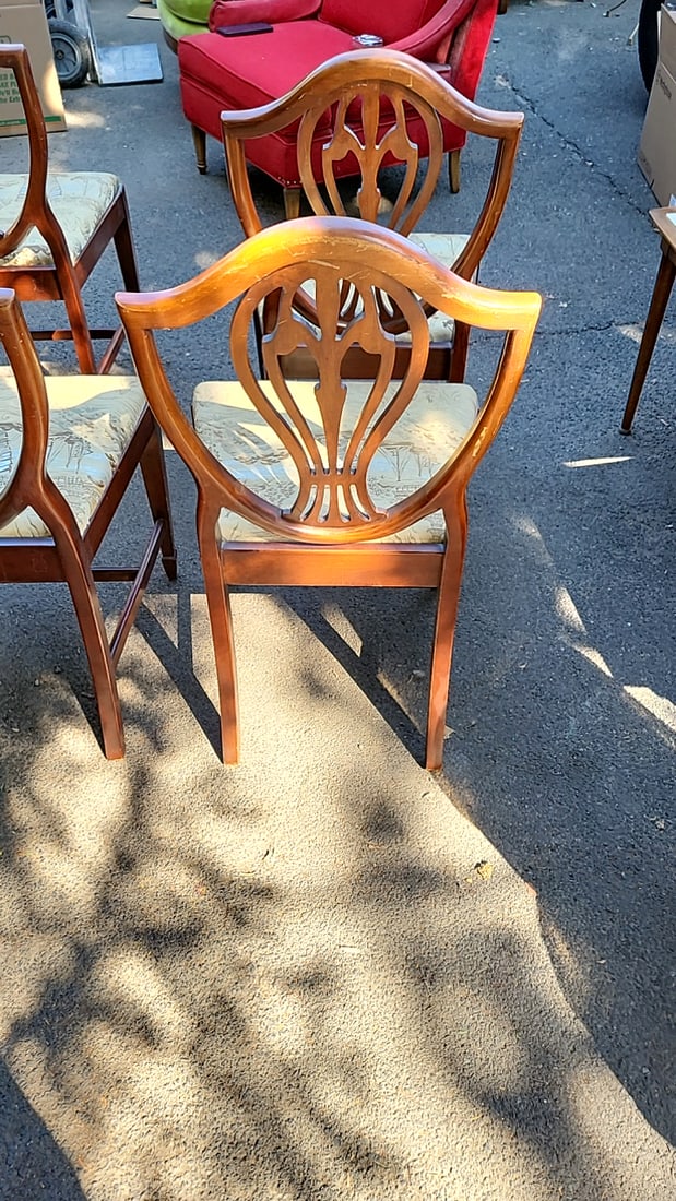 Set Of 4 Shield-back Wooden Dining Chairs With Asian Toile Upholstered Seats - 5