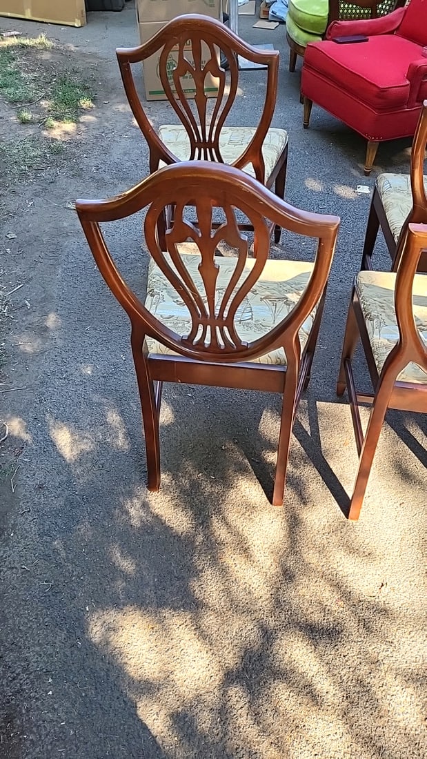 Set Of 4 Shield-back Wooden Dining Chairs With Asian Toile Upholstered Seats - 6