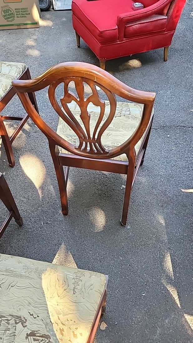 Set Of 4 Shield-back Wooden Dining Chairs With Asian Toile Upholstered Seats - 7