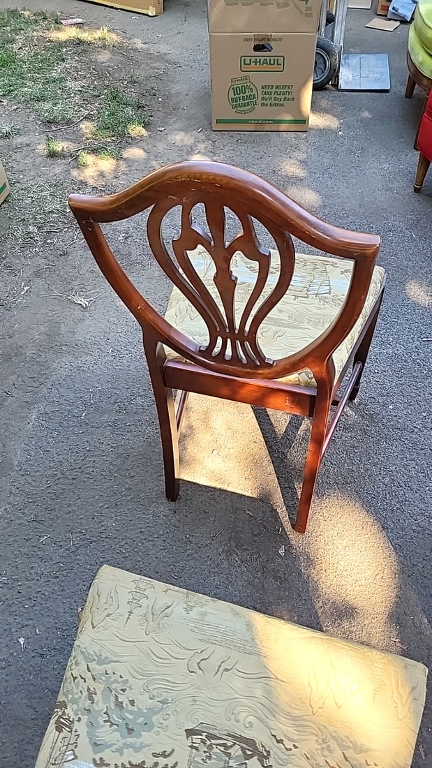Set Of 4 Shield-back Wooden Dining Chairs With Asian Toile Upholstered Seats - 8
