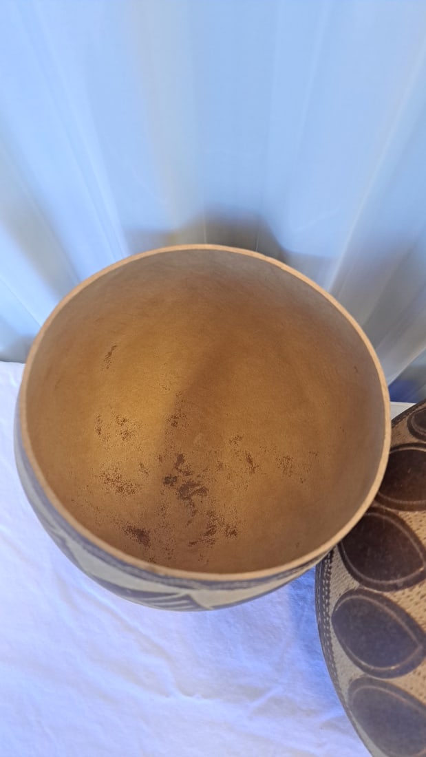 Pair Of Etched Brown Gourd Vessels With Geometric Patterns, Approx. 6-8 In Tall - 7