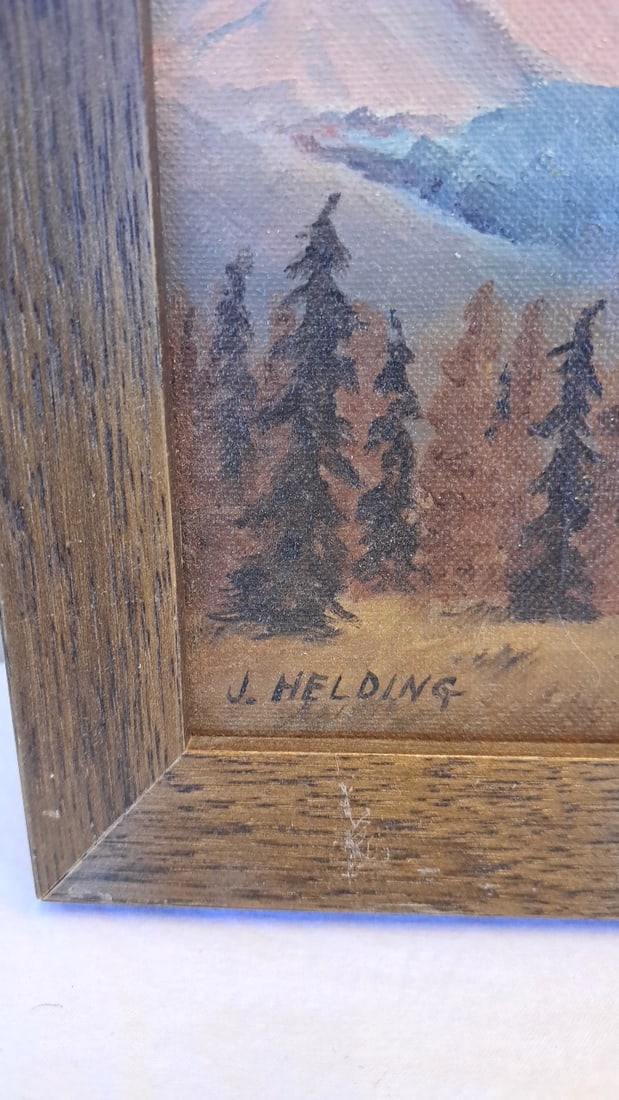 J. Helding Signed Framed Mountain Landscape Painting - 5