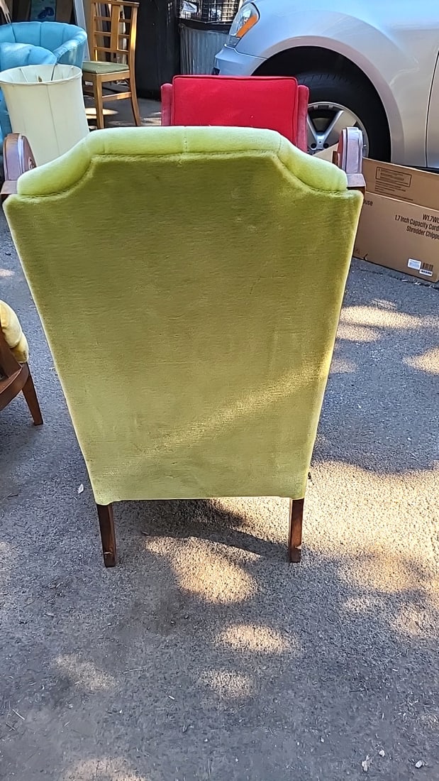 Pair Lewittes Style 1532 High-back Cane Armchairs, Gold & Green Orlon Upholstery - 10