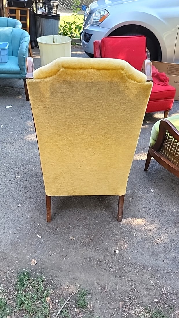 Pair Lewittes Style 1532 High-back Cane Armchairs, Gold & Green Orlon Upholstery - 4