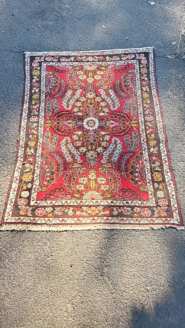 Made In Iran 100 Wool Pile Red Floral Area Rug - 2
