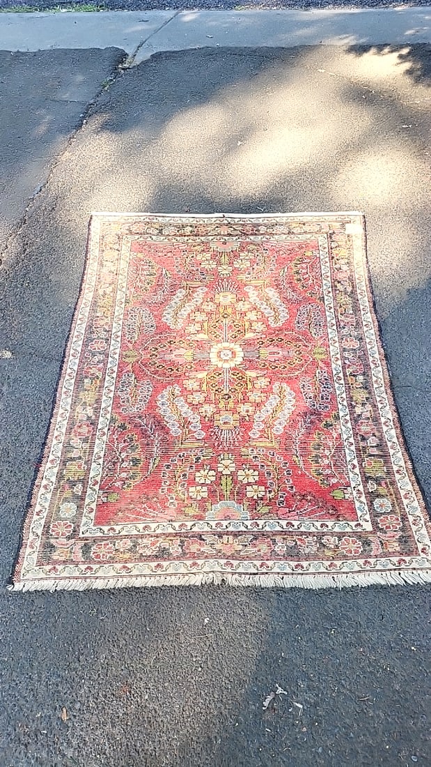 Made In Iran 100 Wool Pile Red Floral Area Rug - 3