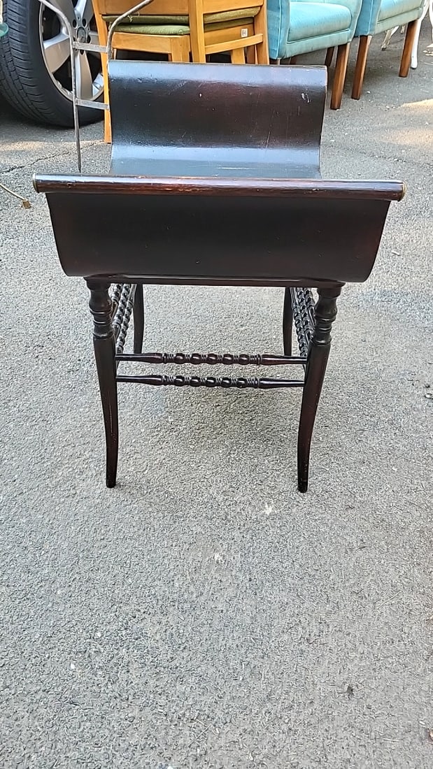 Victorian Mahogany Curved Seat Stool With Turned Legs And Brass End Caps - 2