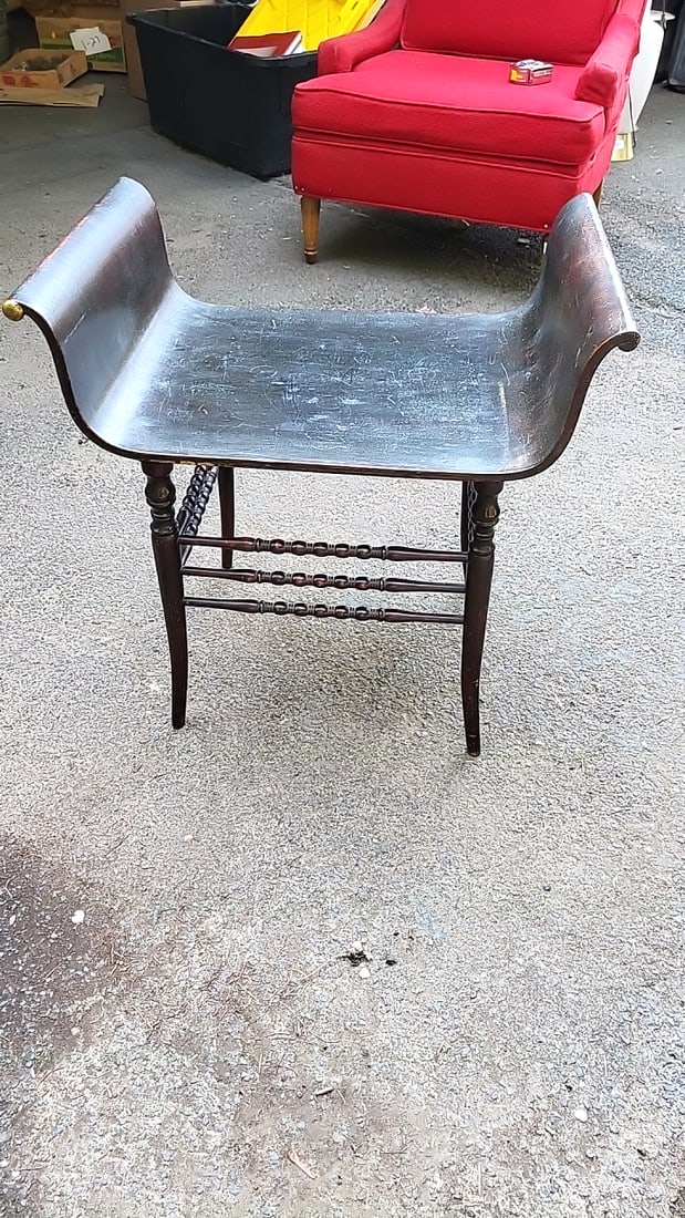 Victorian Mahogany Curved Seat Stool With Turned Legs And Brass End Caps - 3
