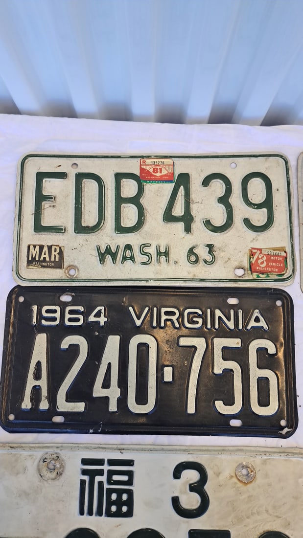 6 Vintage License Plates Washington Virginia Japan - 2