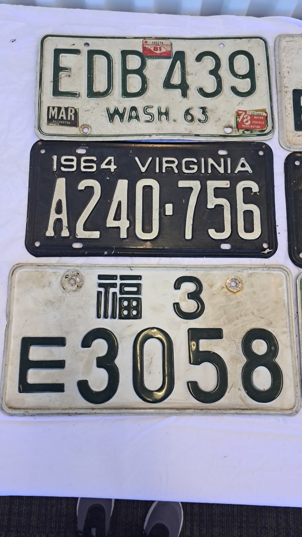 6 Vintage License Plates Washington Virginia Japan - 3
