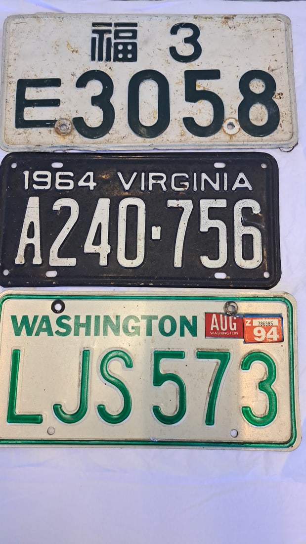 6 Vintage License Plates Washington Virginia Japan - 5
