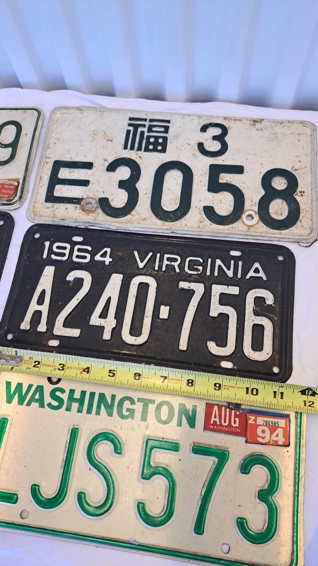6 Vintage License Plates Washington Virginia Japan - 6