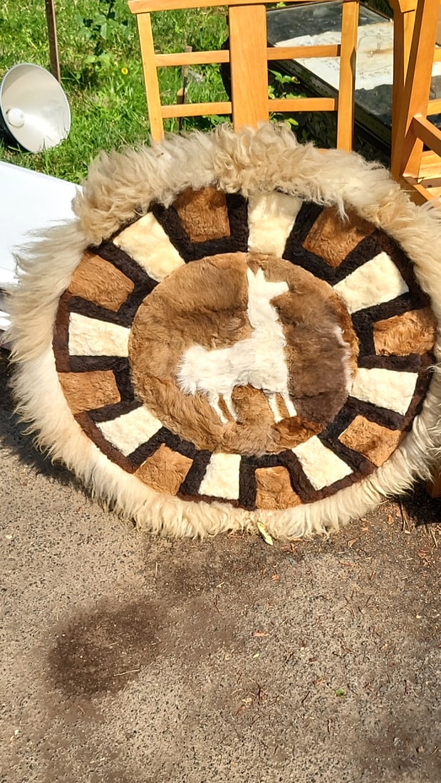 Baumgardner Frame Shop Pair Round Fur Llama Wall Hangings Brown Cream - 3