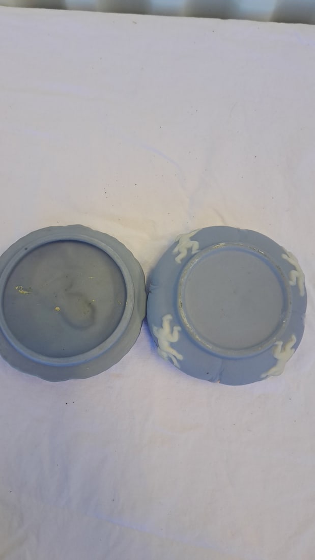 Blue Jasperware Style Round Covered Trinket Box With Cameo Cherub Relief And Gold Trim - 5