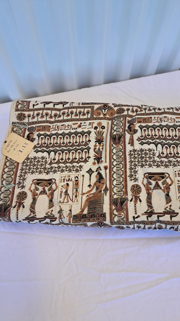 Kanebo P8072 Raw Silk Printed Fabric 36 Inch X 23.6yd Egyptian Motif Brown Cream - 3