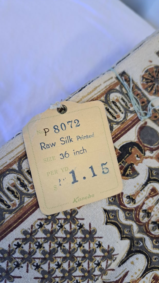 Kanebo P8072 Raw Silk Printed Fabric 36 Inch X 23.6yd Egyptian Motif Brown Cream - 4