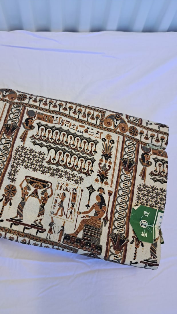 Kanebo P8072 Raw Silk Printed Fabric 36 Inch X 23.6yd Egyptian Motif Brown Cream - 5