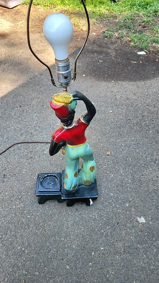 Blackamoor Figural Table Lamp With Red Square Bell Shade - 2