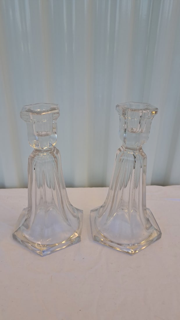 Heisey And Duncan Miller Glass Candlestick Holders - 2