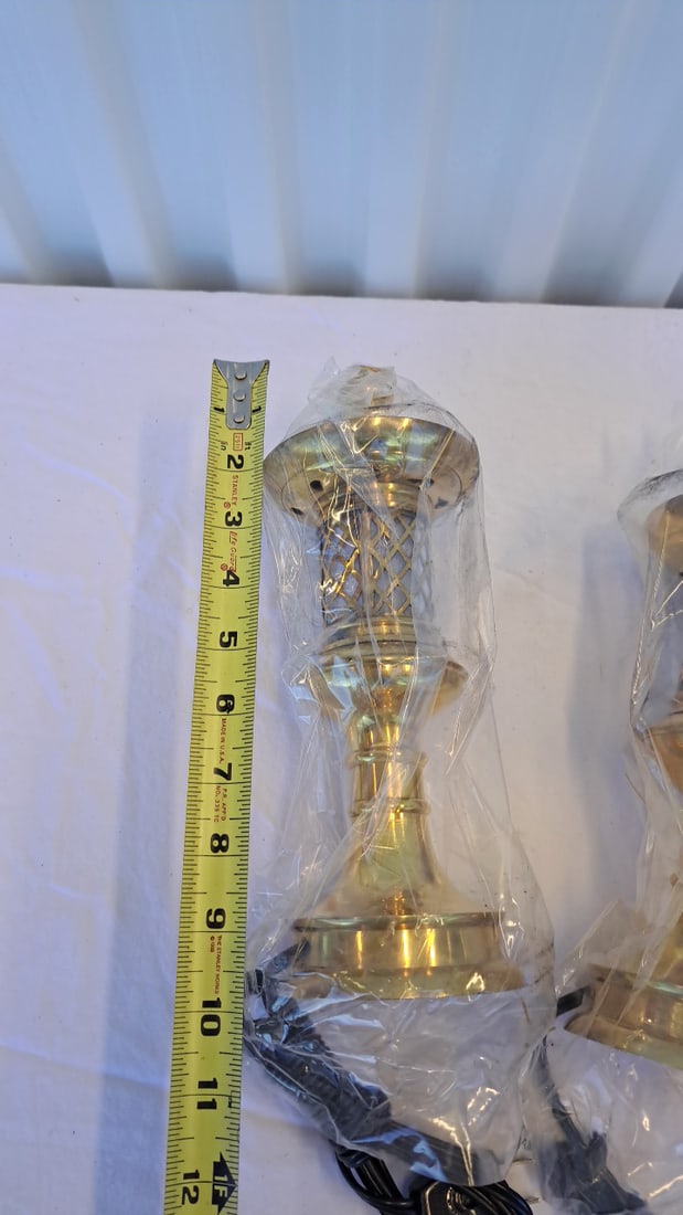 Pair Of Brass-tone Moroccan Style Electric Table Lamps With Lattice Lantern Shades - 7