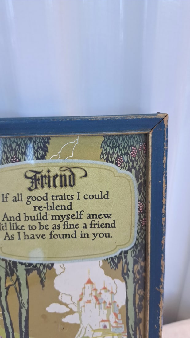 Framed "friend" Poem Print With Castle Illustration, Blue Wooden Frame - 3