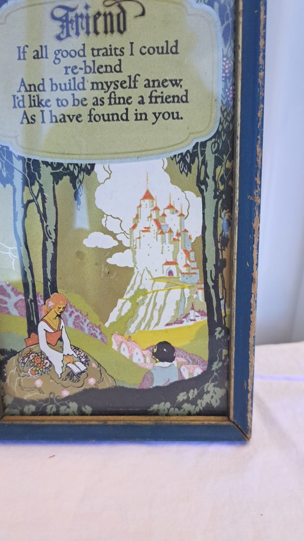Framed "friend" Poem Print With Castle Illustration, Blue Wooden Frame - 4