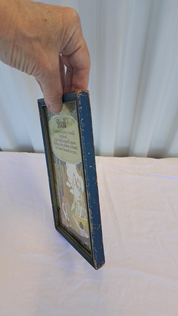 Framed "friend" Poem Print With Castle Illustration, Blue Wooden Frame - 6