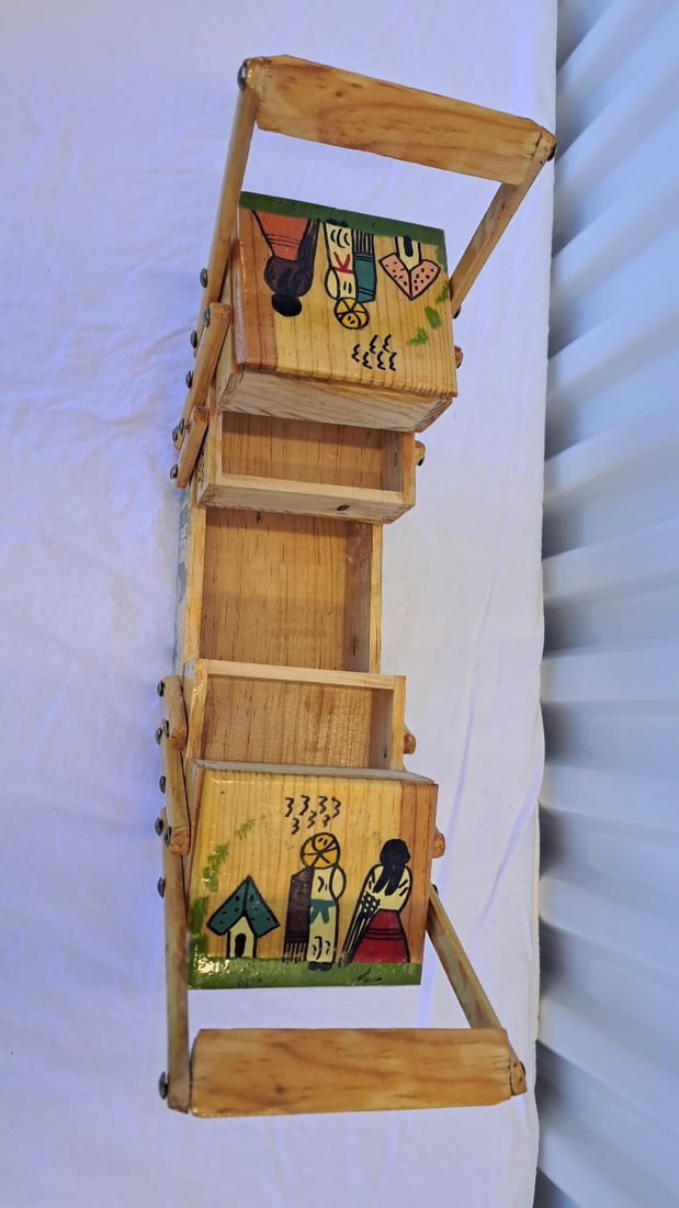 Hand-painted Wooden Cantilever Sewing Box With Southwestern Figures, Signed Mary M. Hamilton - 2