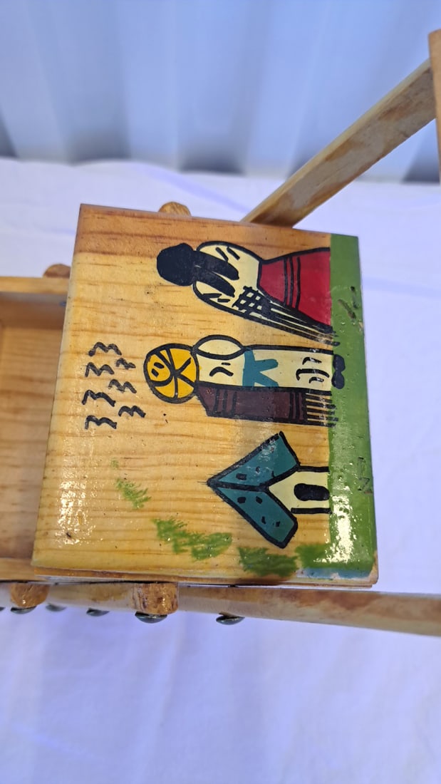 Hand-painted Wooden Cantilever Sewing Box With Southwestern Figures, Signed Mary M. Hamilton - 3