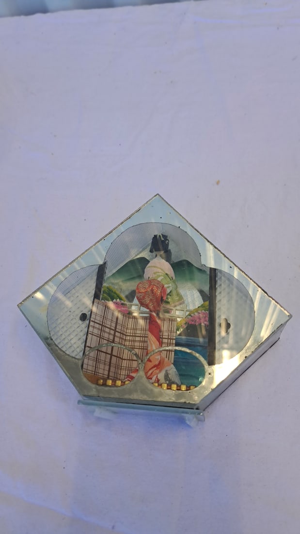 Geisha Glass Shadow Box Diorama Display, House-shaped, Approx. 6in - 3