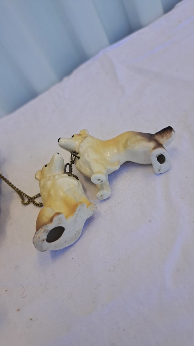 Ceramic Collie Dog Figurine With Two Puppies And Chain Leashes - 8