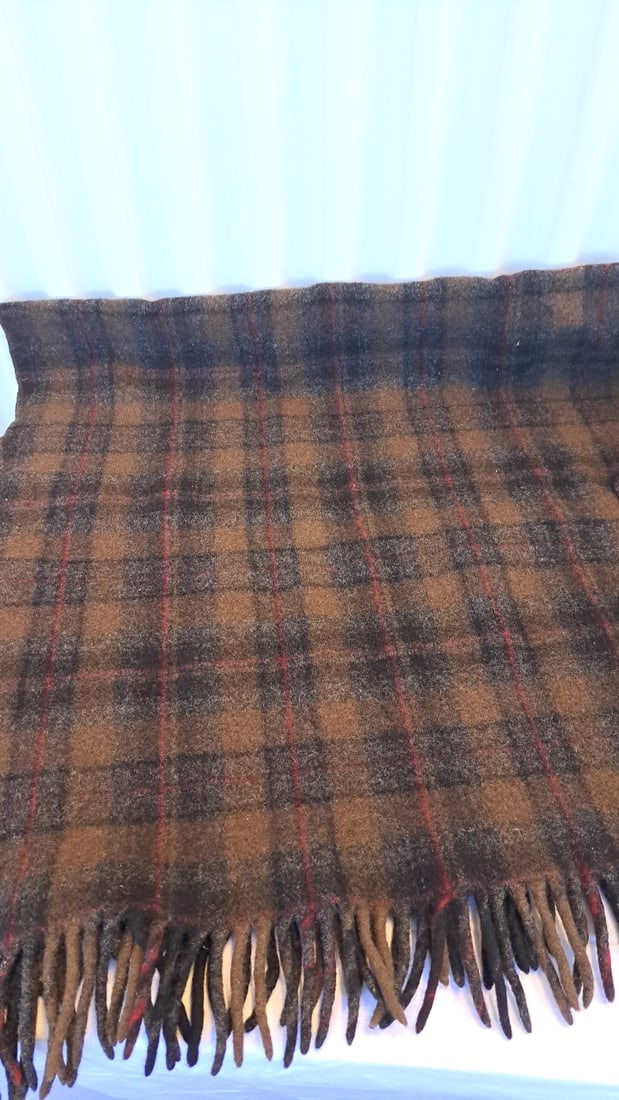 Pendleton Woolen Mills 100% Virgin Wool Brown Gray Red Plaid Fringed Blanket - 6