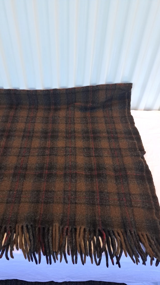 Pendleton Woolen Mills 100% Virgin Wool Brown Gray Red Plaid Fringed Blanket - 7