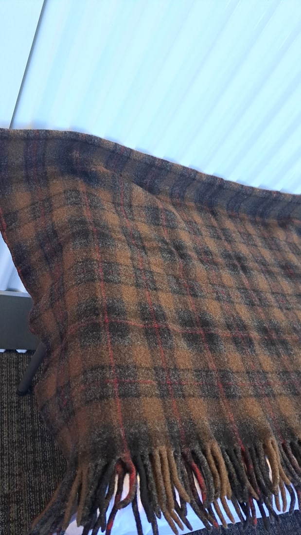 Pendleton Woolen Mills 100% Virgin Wool Brown Gray Red Plaid Fringed Blanket - 8