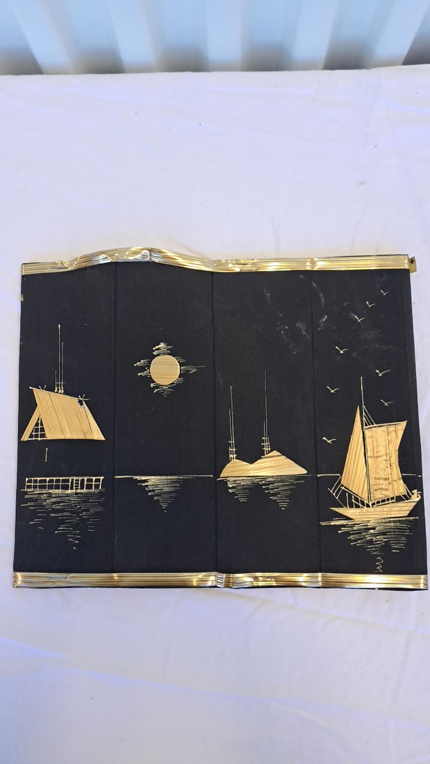 2 Japanese-style Folding Octagonal Paper Wastebaskets, Geisha Sailboat Motifs - 2
