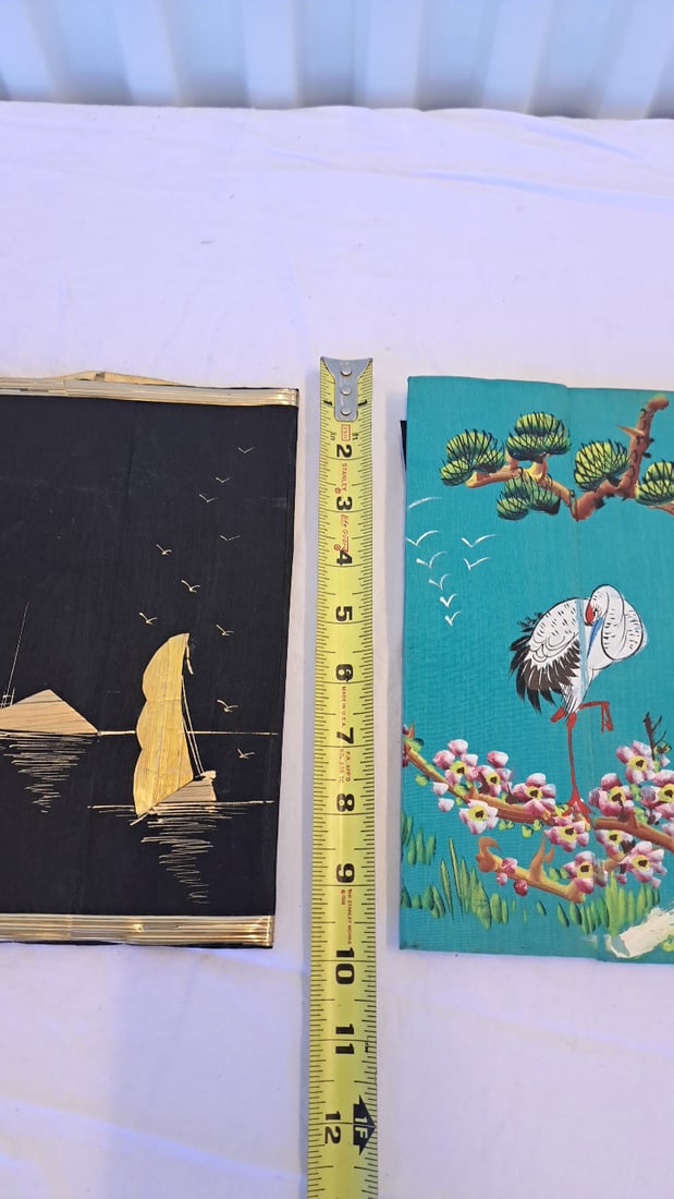 2 Japanese-style Folding Octagonal Paper Wastebaskets, Geisha Sailboat Motifs - 5