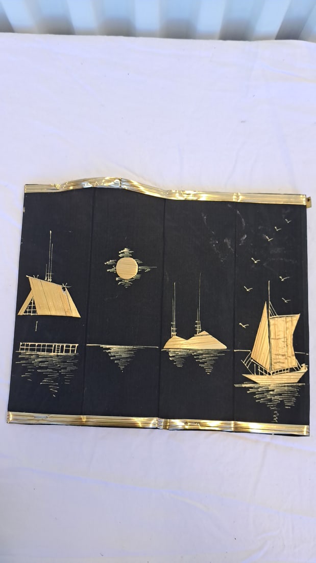 2 Japanese-style Folding Octagonal Paper Wastebaskets, Geisha Sailboat Motifs - 7