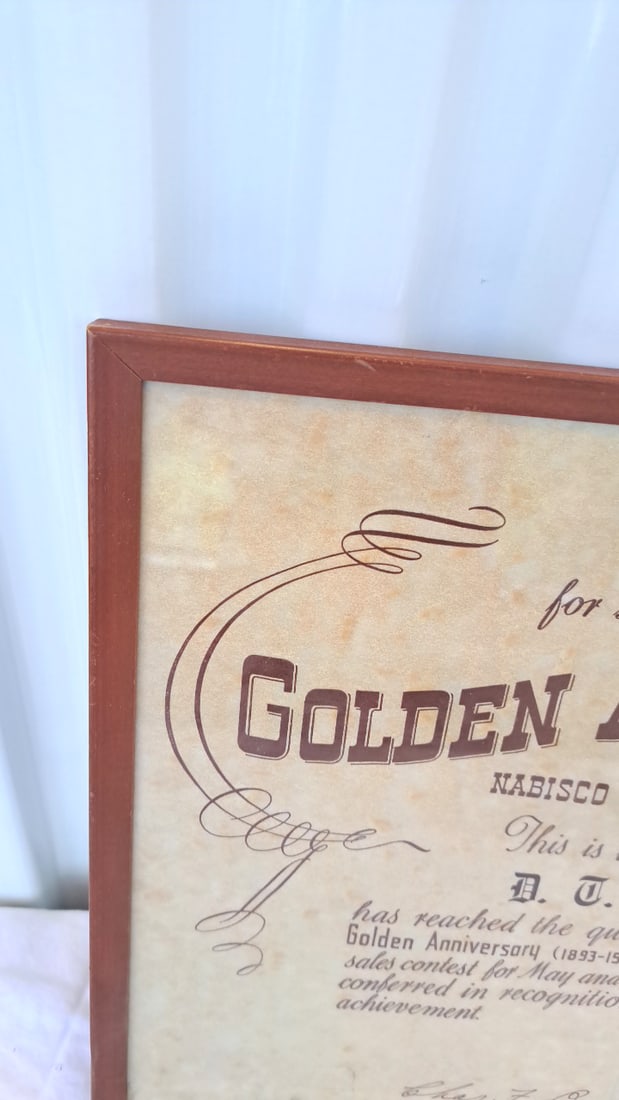 1943 Nabisco Shredded Wheat Golden Anniversary Sales Achievement Award Certificate Framed - 2