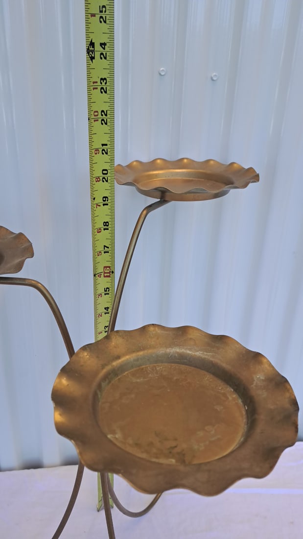 Three-tier Brass-tone Metal Plant Stand With Scalloped Trays And Scroll Legs - 2