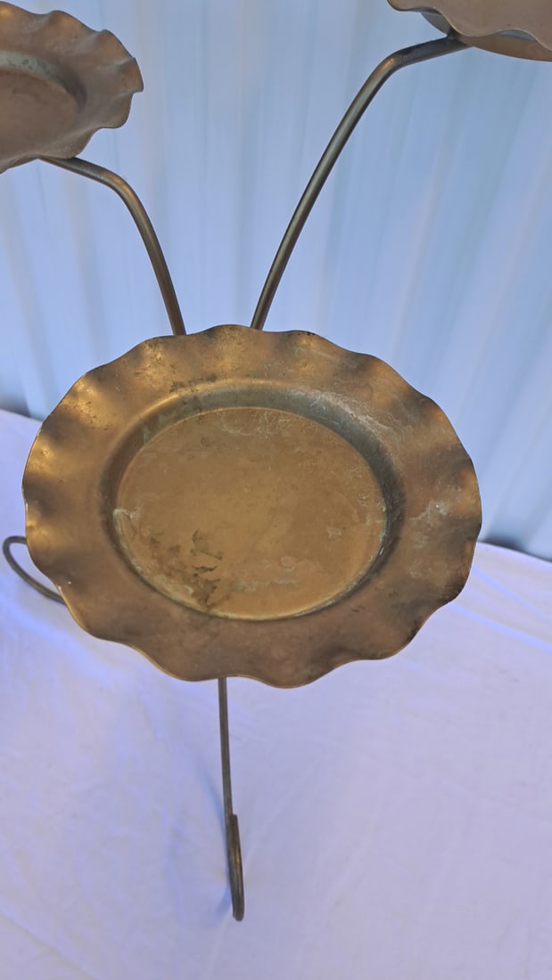 Three-tier Brass-tone Metal Plant Stand With Scalloped Trays And Scroll Legs - 3