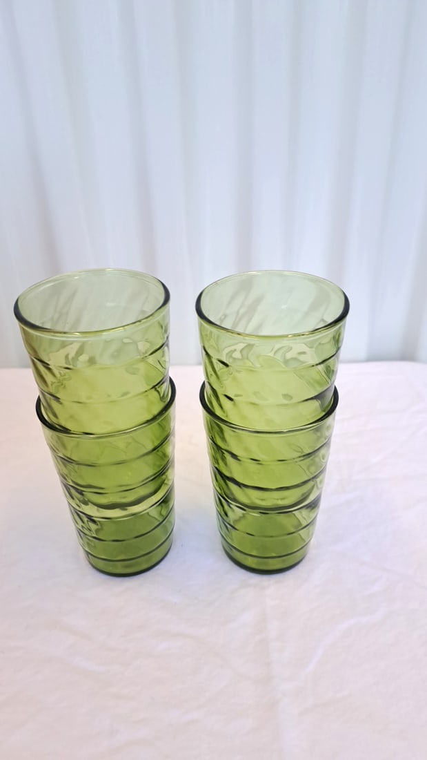 Anchor Hocking Jubilee Avocado Ribbed Stackable Glass Tumblers 29 - 5