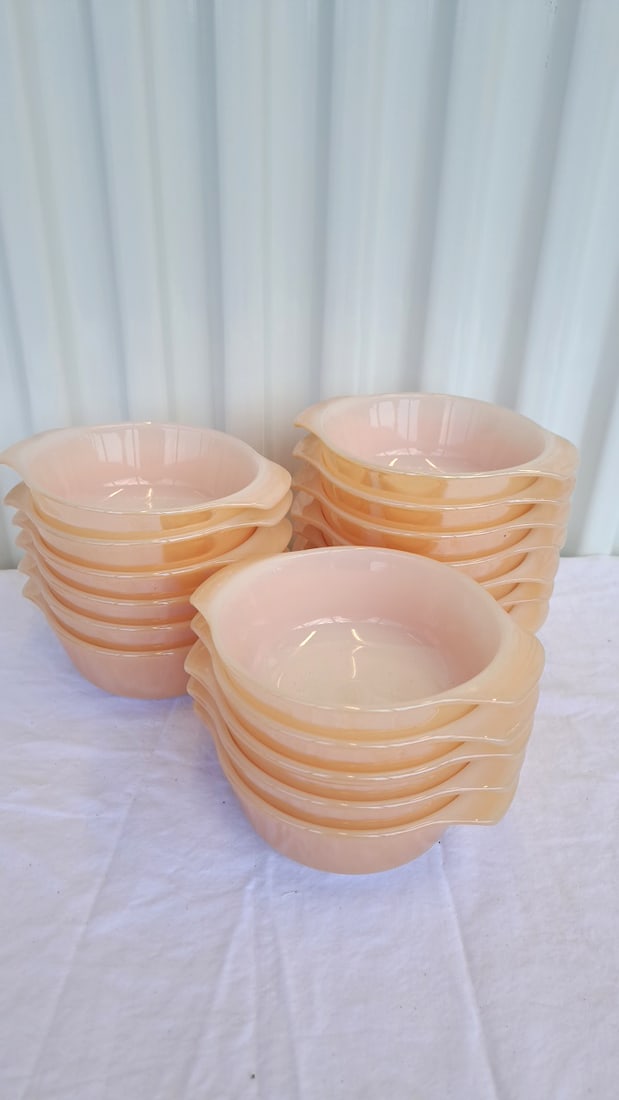 18 Anchor Hocking 472 Fire-king Peach Lustre 12 Oz Tab Handle Bowls - 7