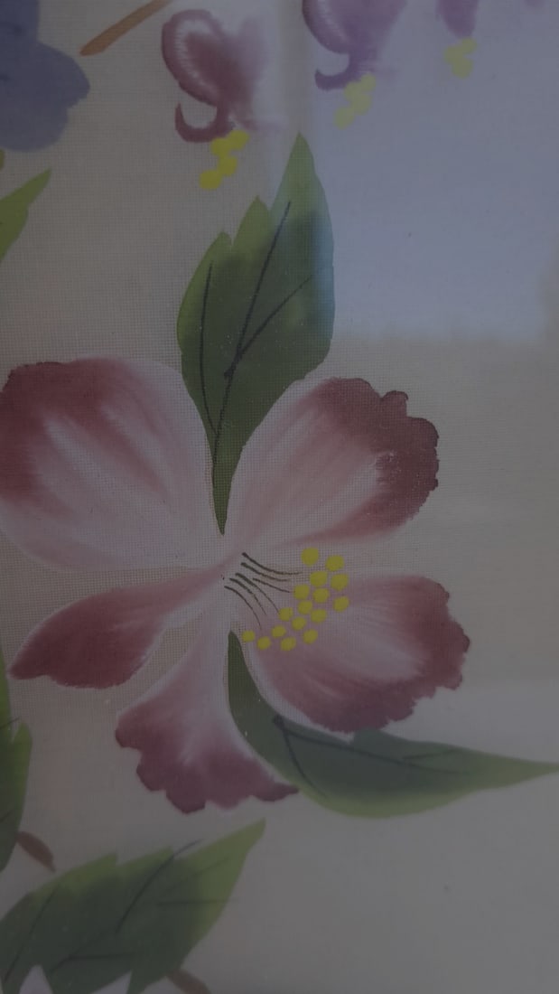 Pair Framed Floral Botanical Paintings On Fabric Canvas - 12