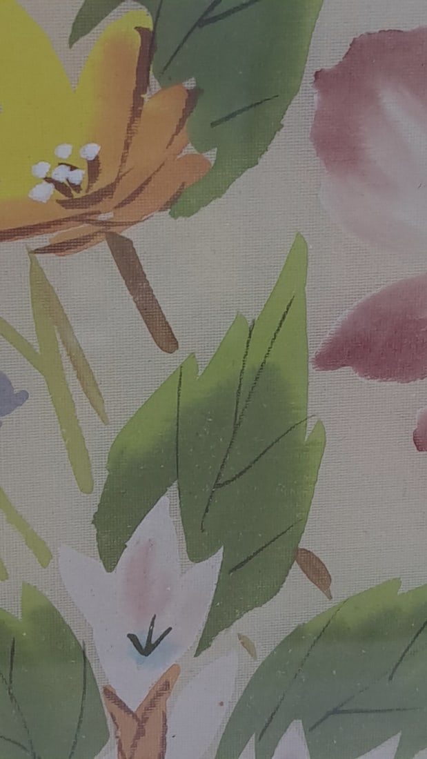 Pair Framed Floral Botanical Paintings On Fabric Canvas - 4