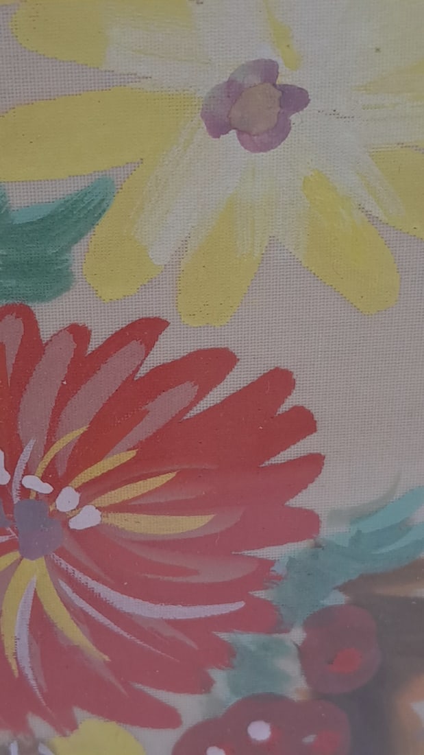 Pair Framed Floral Botanical Paintings On Fabric Canvas - 9