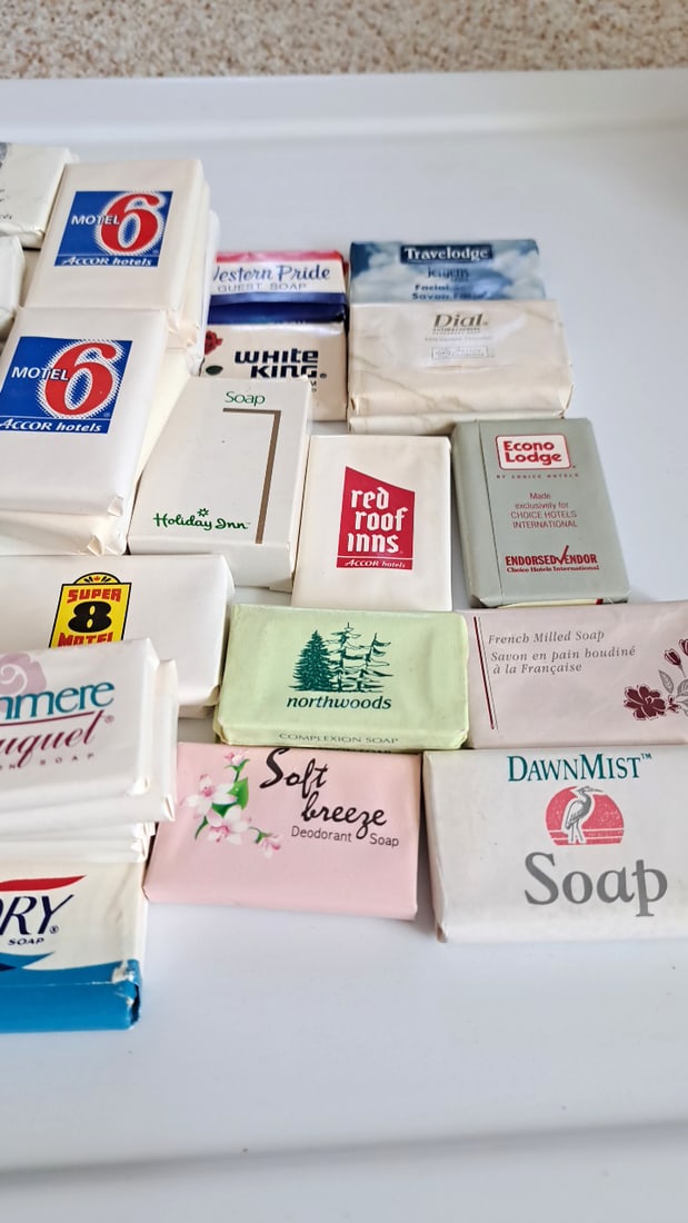 70 Assorted Hotel Brand Soap Bars Lot Motel 6, North Woods, Cashmere Bouquet, Safeguard, Dial - 6