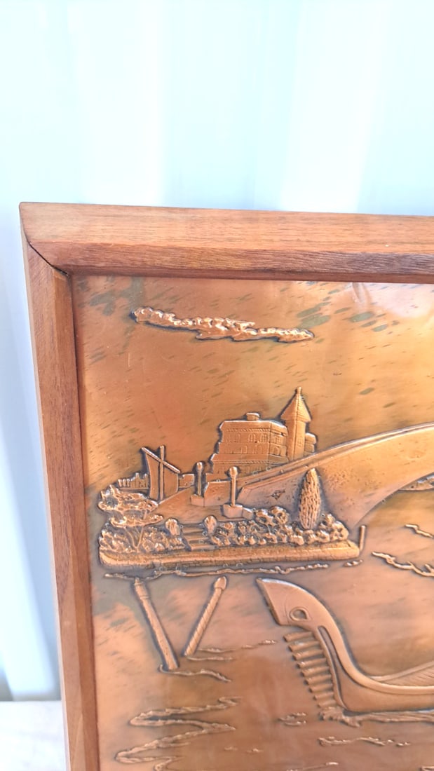 2 Copper Relief Wall Art Panels, Venice Gondola Scene Sailboat Harbor - 2