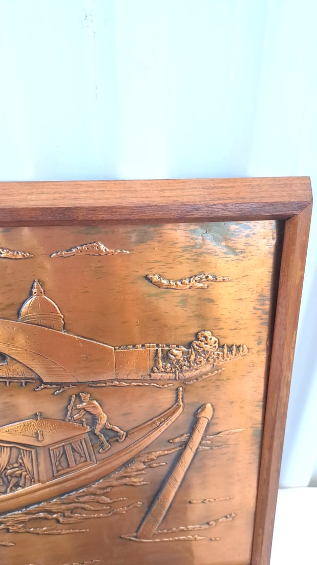 2 Copper Relief Wall Art Panels, Venice Gondola Scene Sailboat Harbor - 3