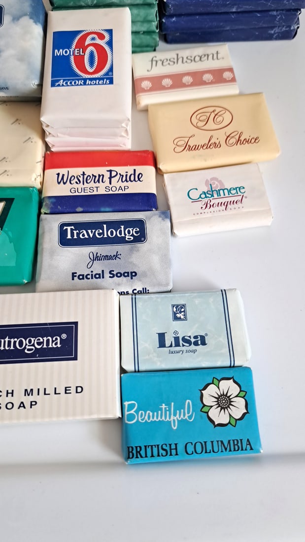 70 Vintage Hotel Motel Soap Bar Lot Dial Neutrogena Best Western Travelodge Motel 6 - 9